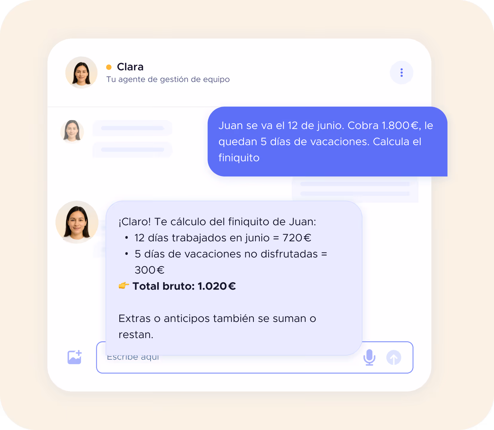 Ejemplo de pregunta a la agente Clara sobre cálculos y gestión operativa