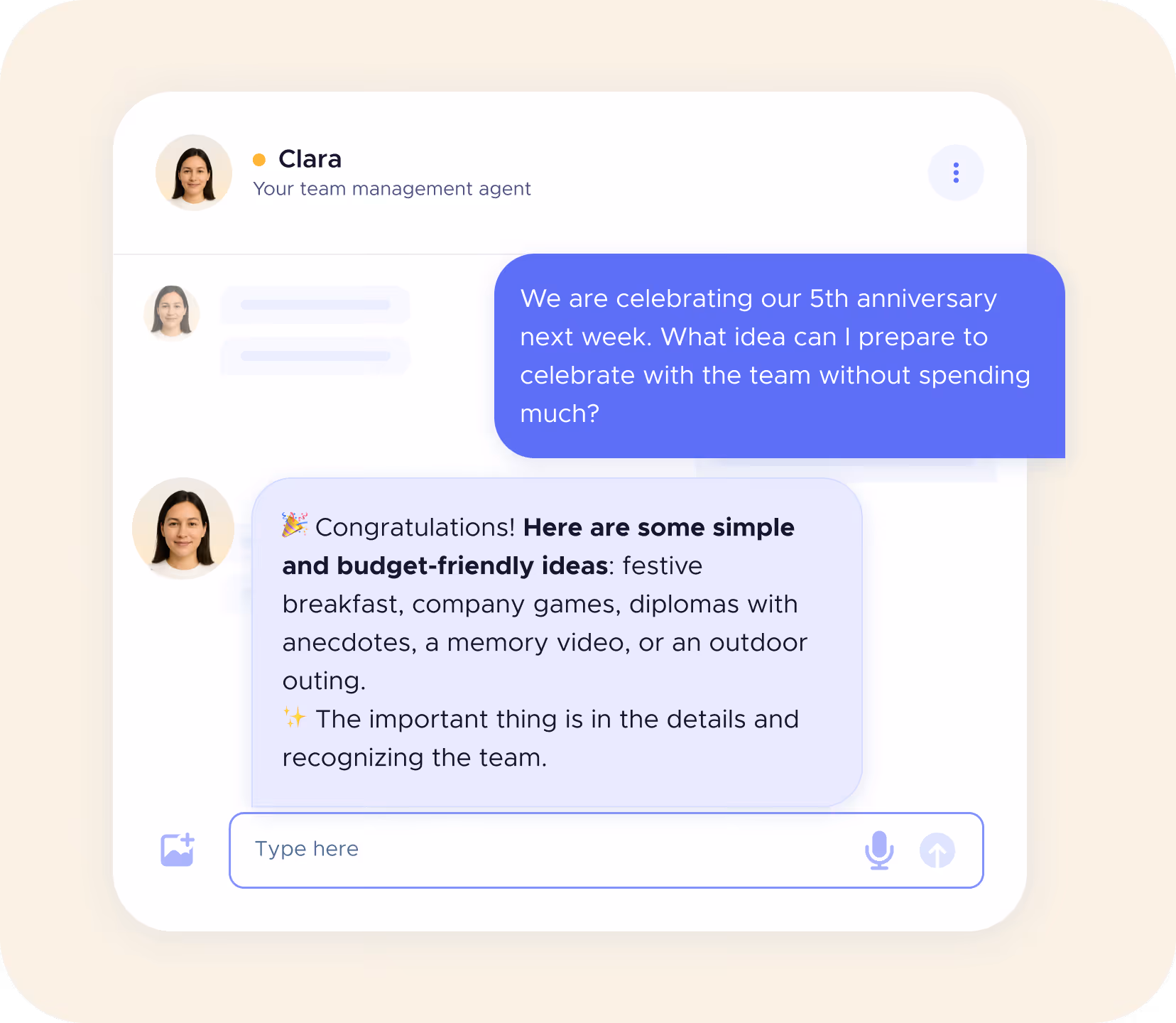 Sample question to agent Clara about motivation and work environment