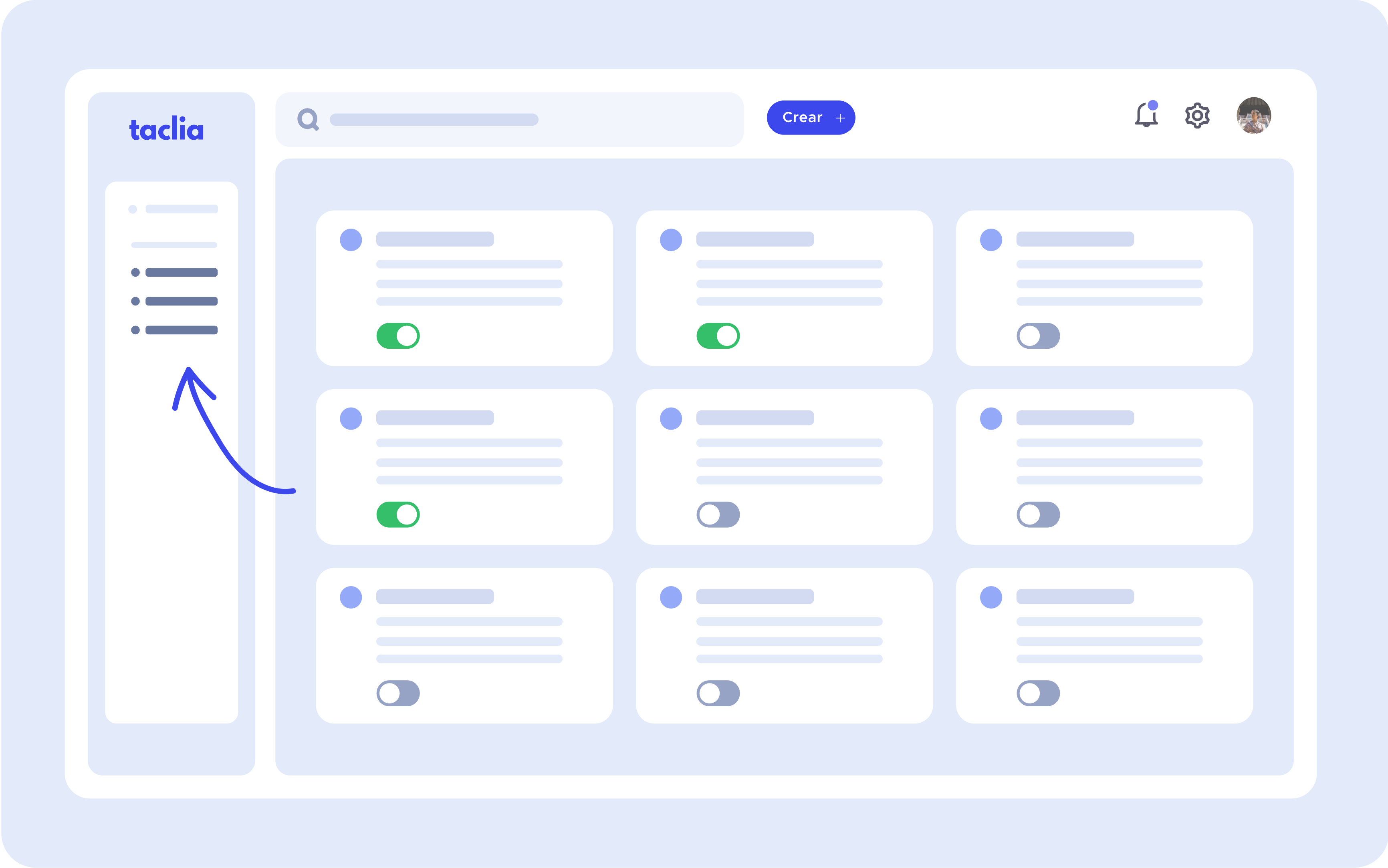 Escribe en el chat lo que necesitas y taclia se configura automáticamente