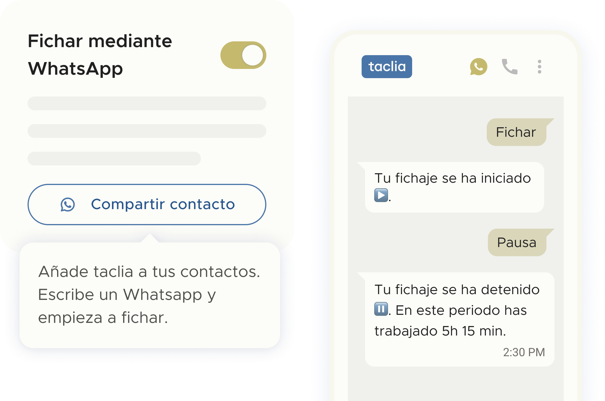 Empleado fichando por WhatsApp con taclia desde su móvil