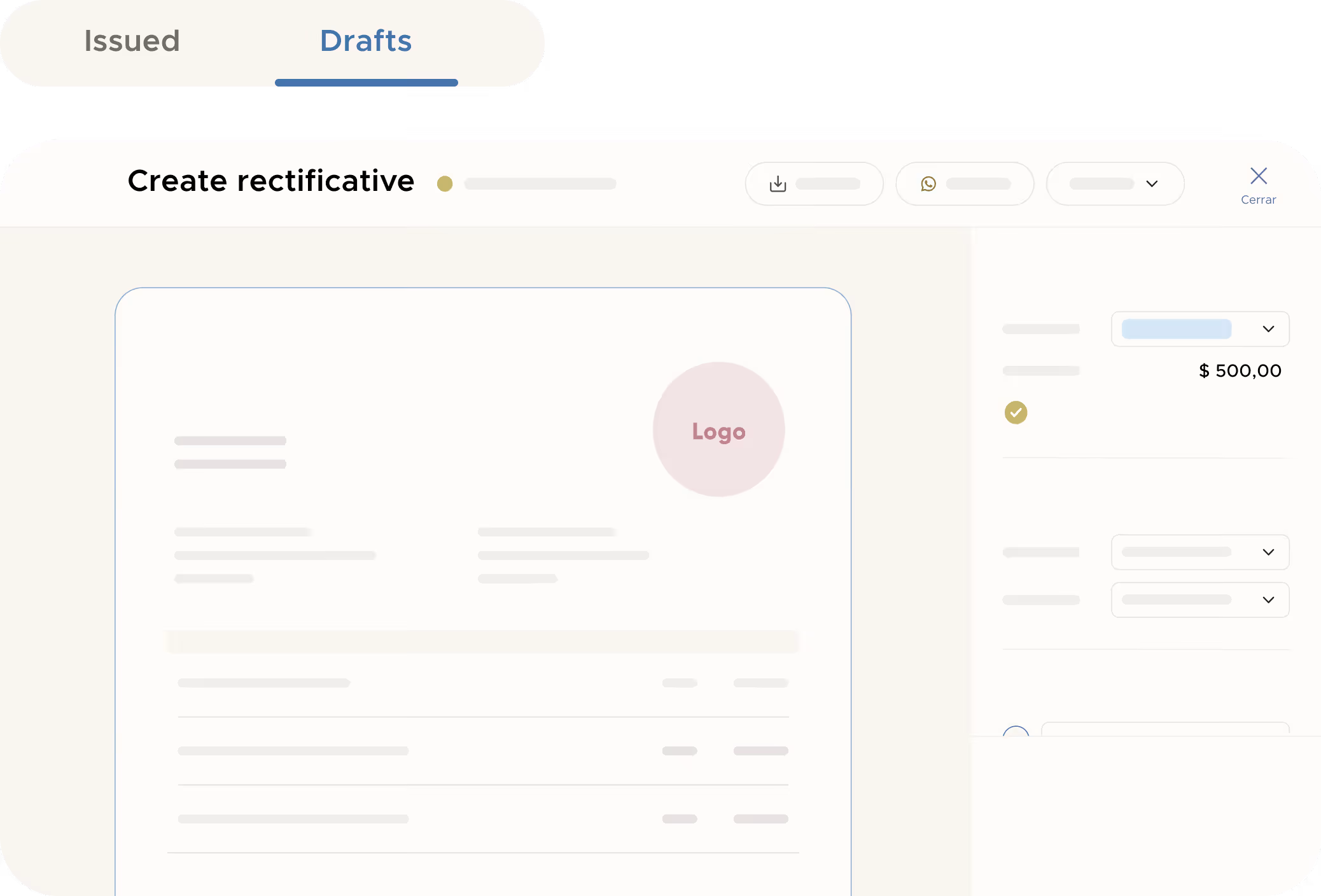 Dashboard with business income and invoicing summary