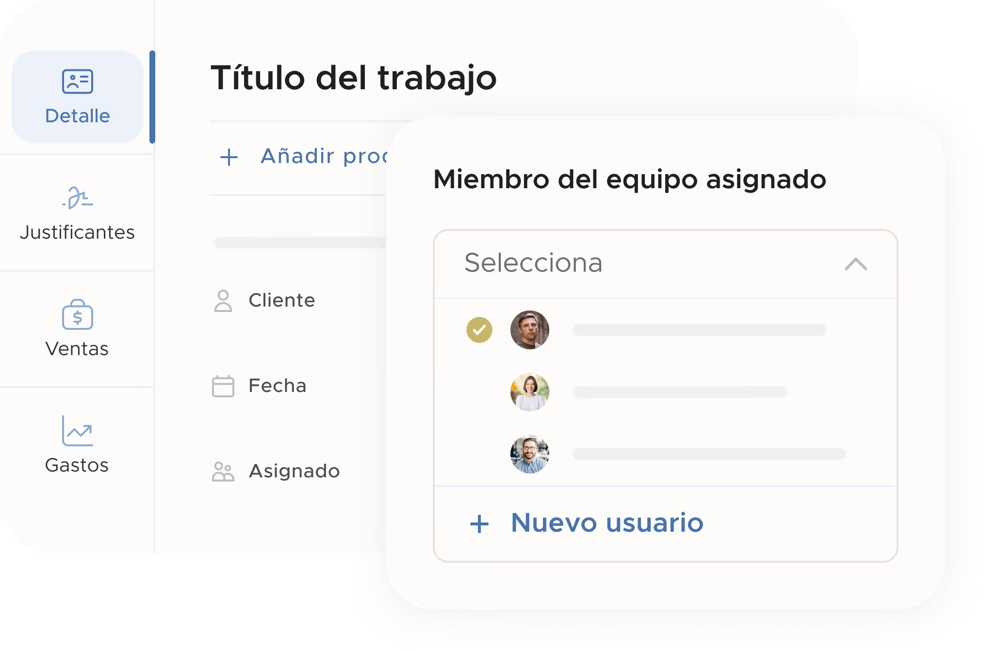Asignación de miembro del equipo a un cliente o trabajo