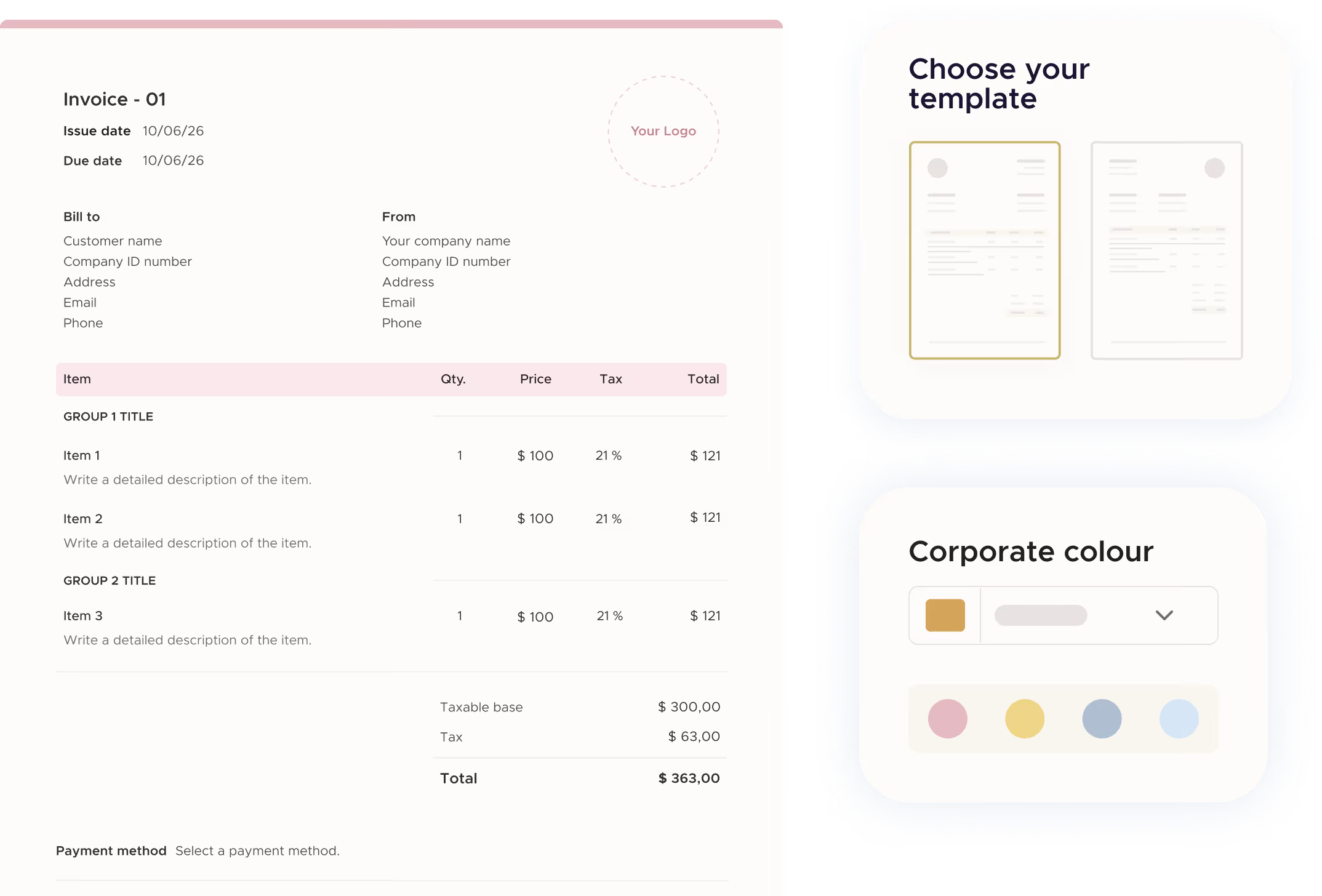 Mobile interface showing invoice management and client data