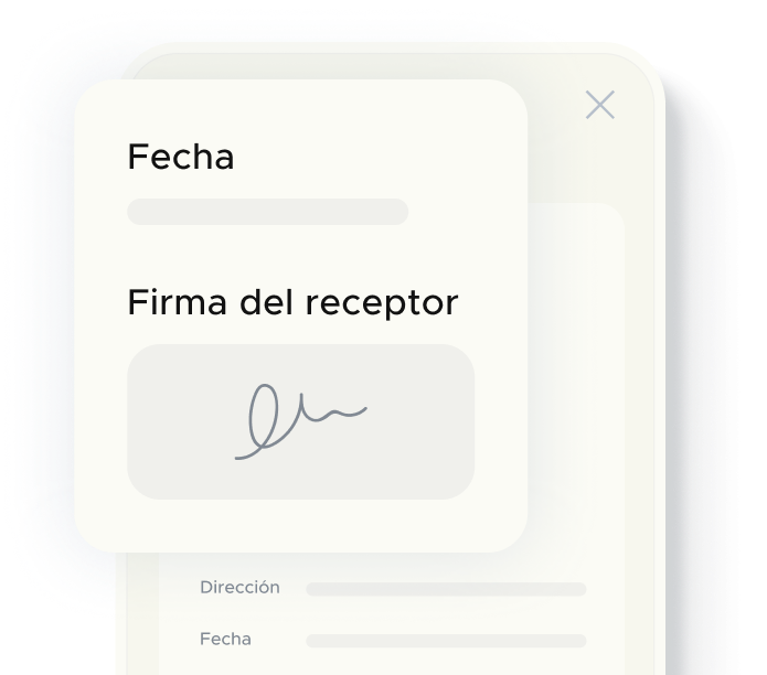 Pantalla móvil con fecha y Firma del receptor para firmar albarán desde el móvil