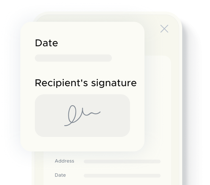 Mobile screen with date and receiver's signature to sign delivery note from the mobile