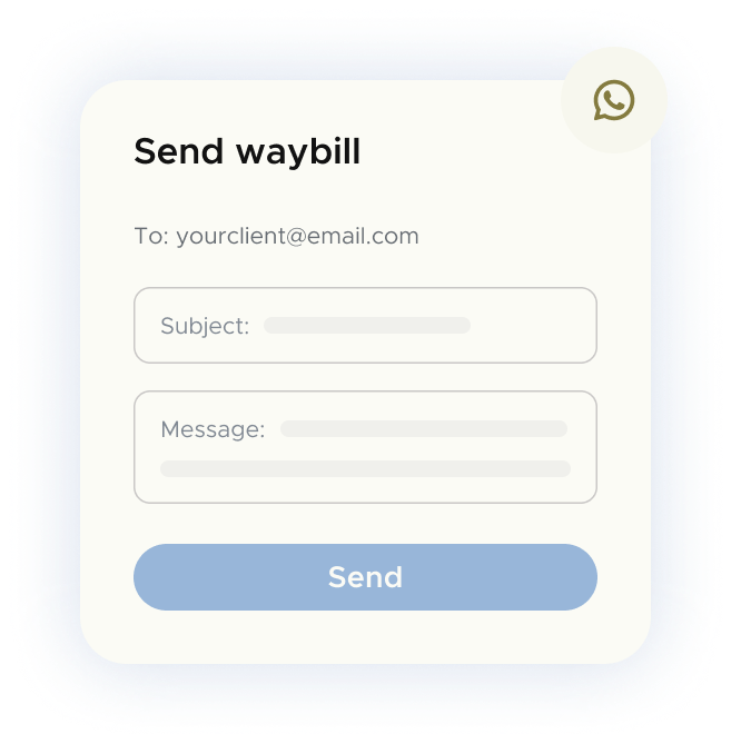 Send packing slip form with recipient, subject and message fields for sending packing slips online