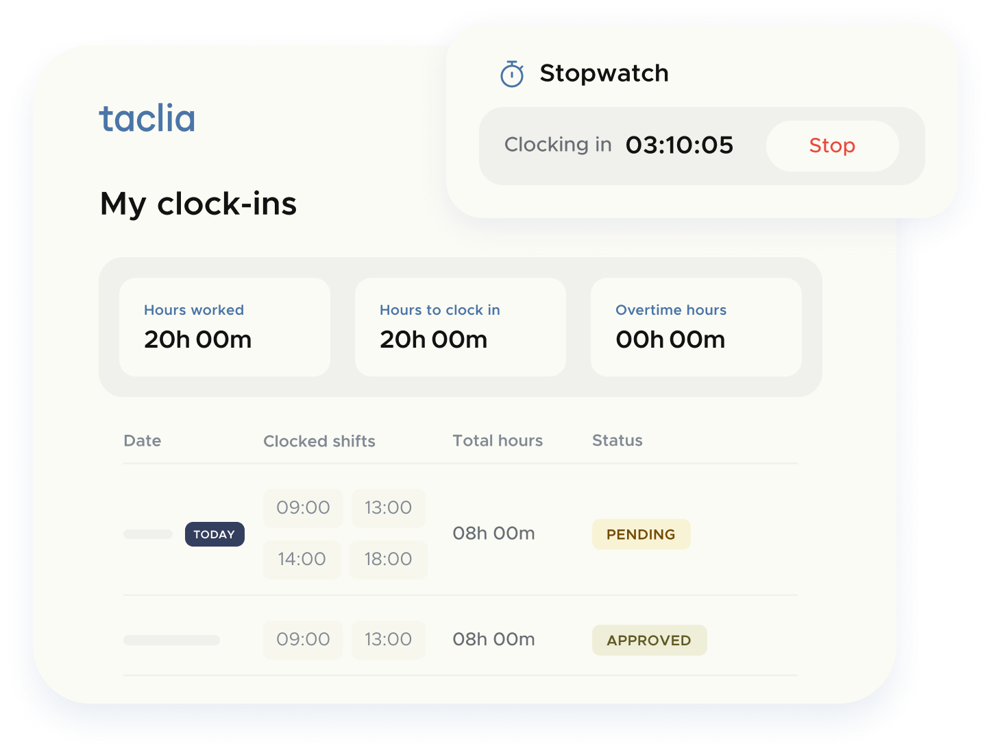 My transfers panel with stopwatch and hours worked for WhatsApp time control 100 percent legal