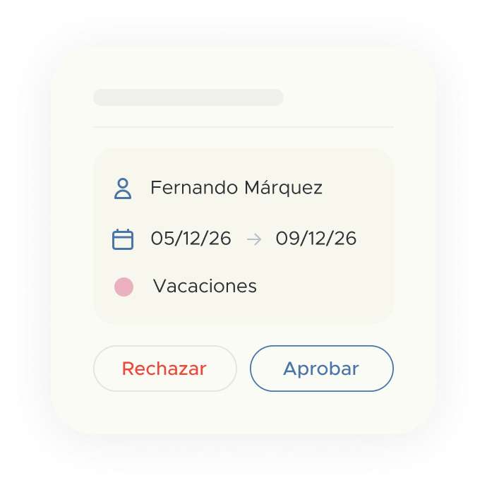 Tarjeta de empleado para aprobar o rechazar ausencias en software gestión vacaciones empleados