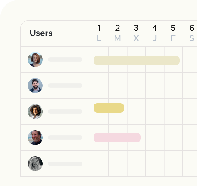 Team calendar with days marked in vacation manager