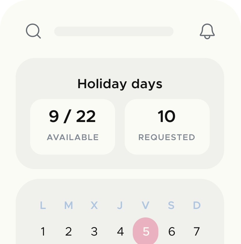 Mobile screen with summary of available and requested vacation days in employee vacation control software