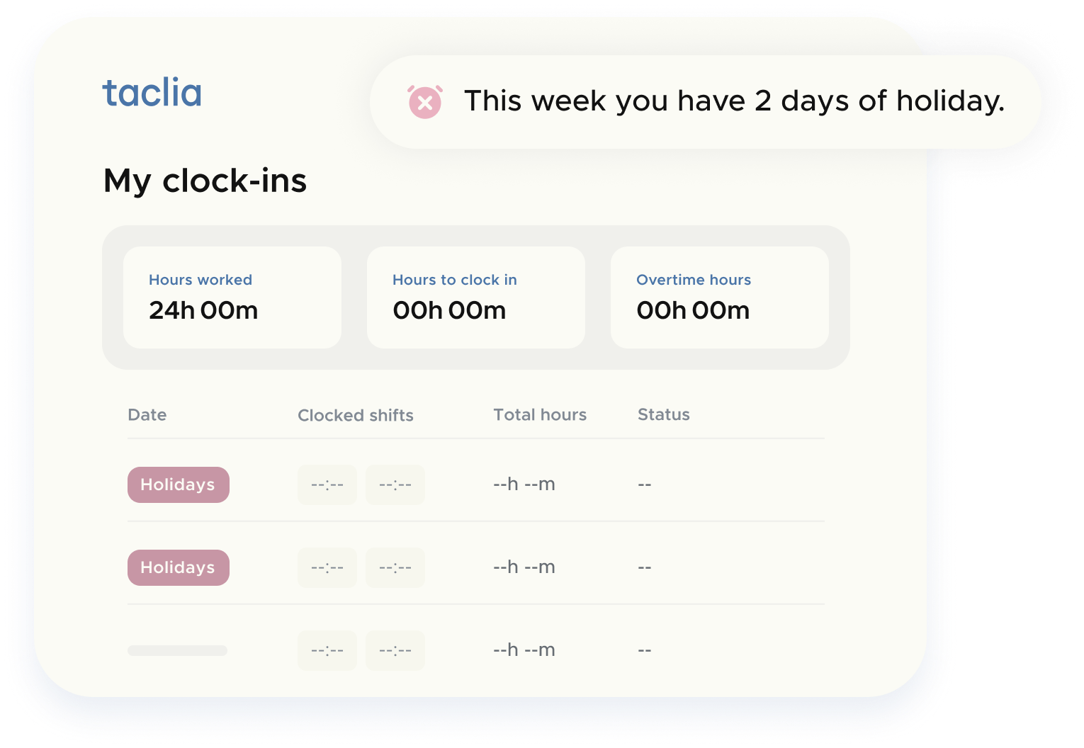 My transfers panel with notice This week you have 2 days of vacation in vacation control software and vacation management software