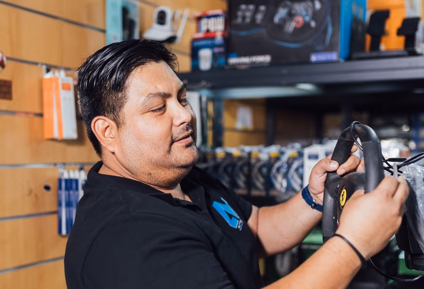 Technician managing jobs and materials through a project management platform