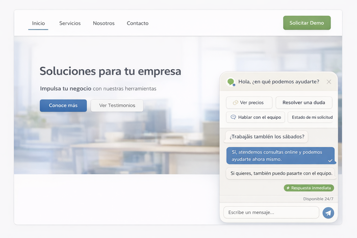 Custom chatbot answering common customer questions on a business website