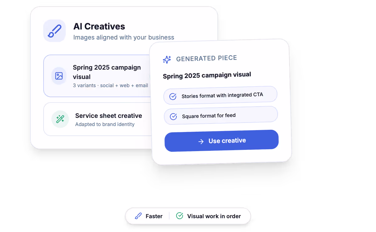 Custom content tool creating images and creatives for campaigns and posts.