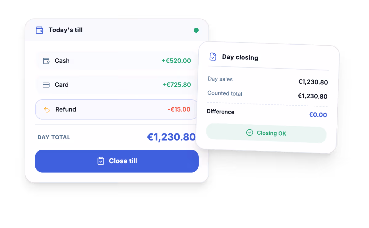 Custom POS system showing the cash register, movements, closings and daily point-of-sale control.