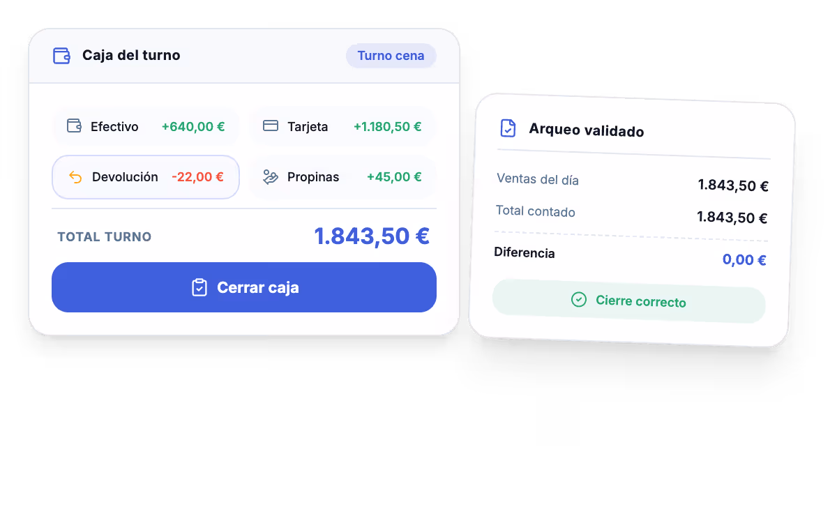 Control de caja y cierre de turno en TPV para hostelería
