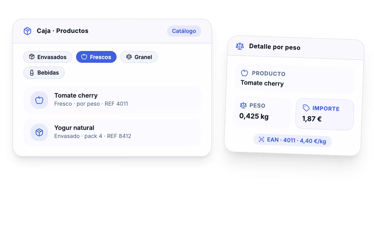 TPV para supermercado adaptable a códigos de barras, productos por peso, formatos y referencias