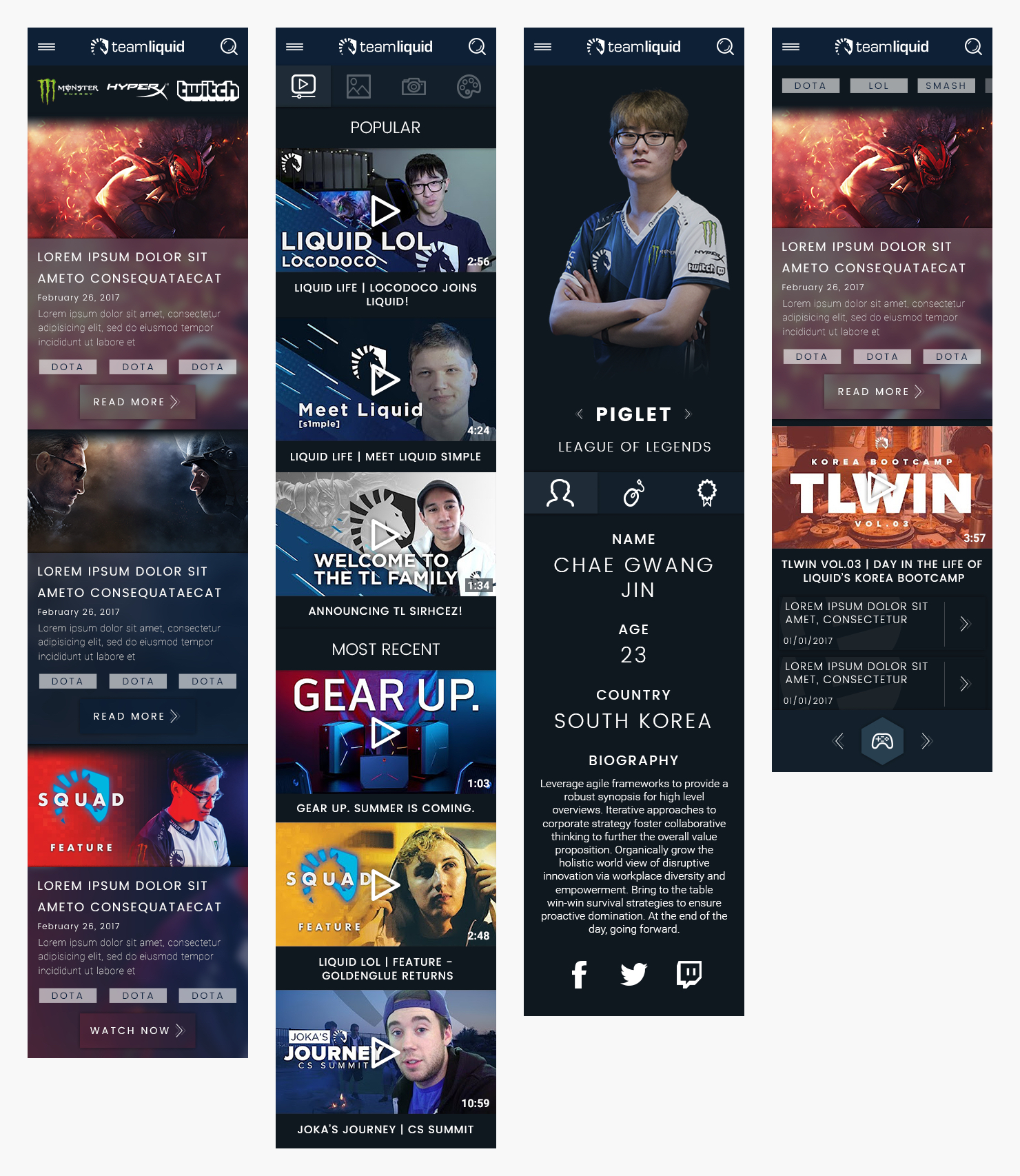 Team Liquid Website Mobile Mockups