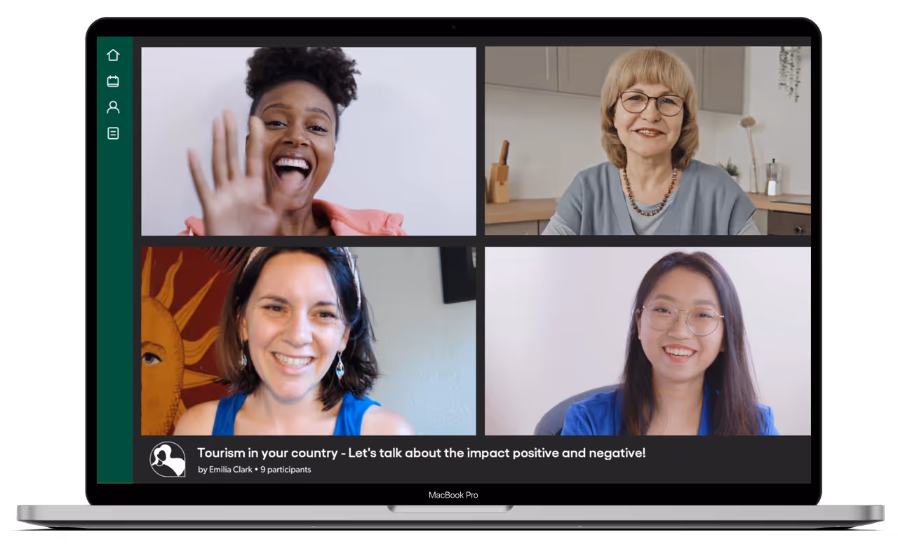 Laptop screen of4  hey lady members in a group chat on a laptop mock