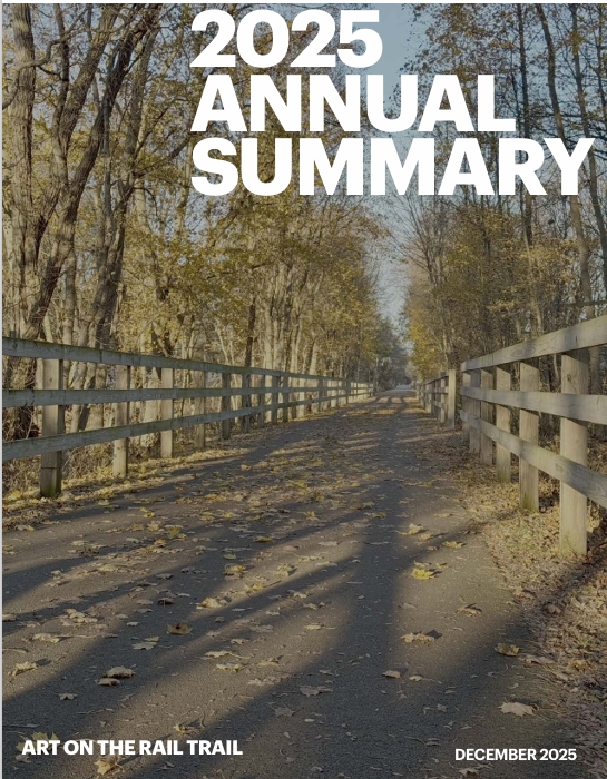 Clicking on the image will expand the pdf attachment of ART's 2025 annual summary. Image is the cover of the 2025 ART Annual Summary, photo of the paved ral trail path with trees along each side. Clicking on the image will expand the pdf attachment of the annual summary.