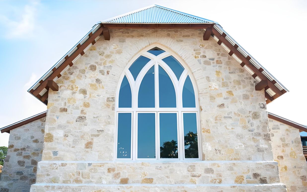 Stone building with arched windows