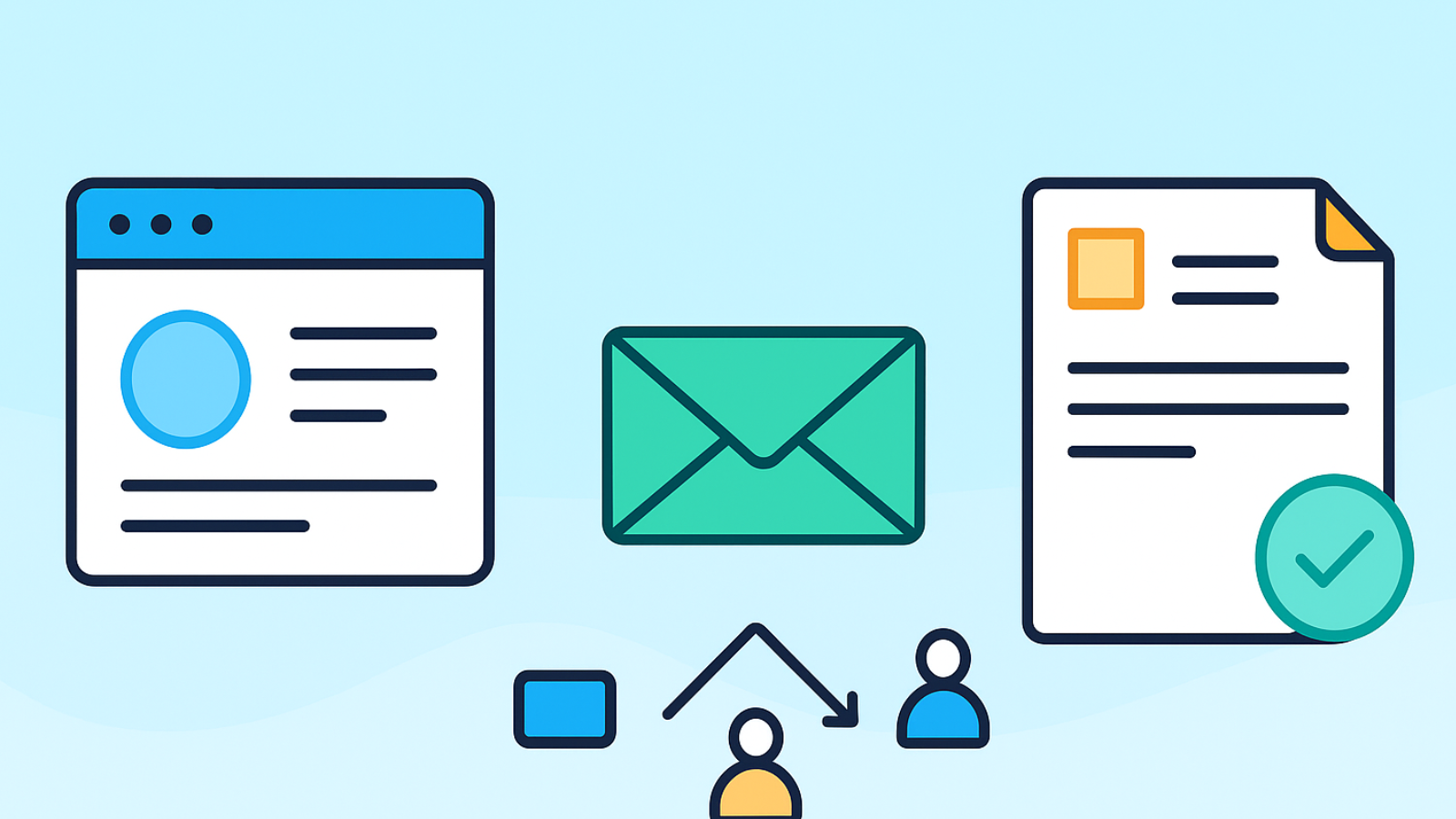 Website, email, and invoice icons showing brand consistency.