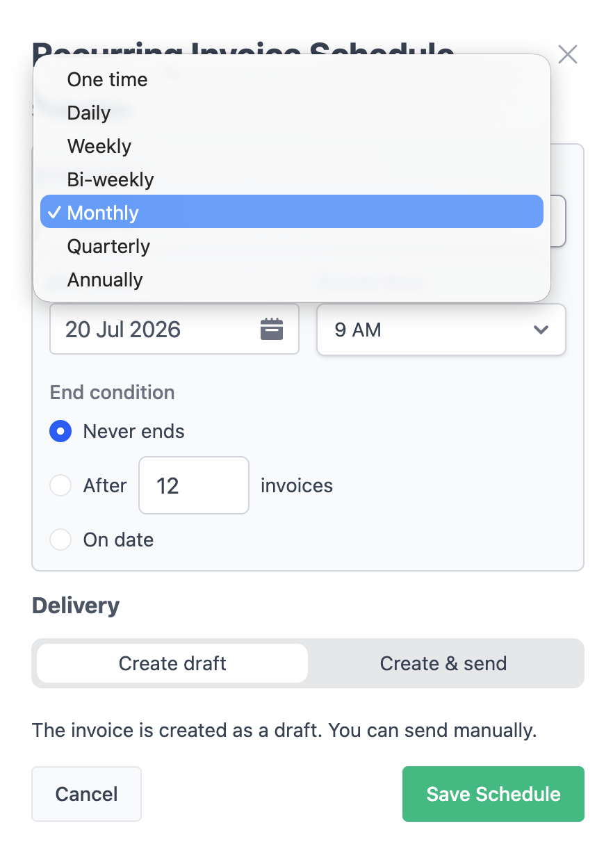 recurring invoices schedule