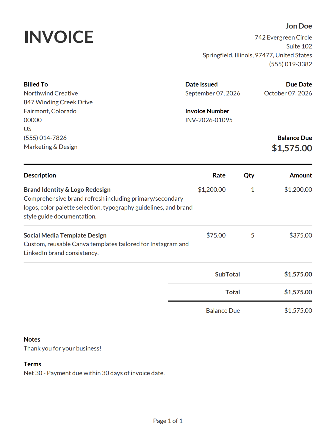 Invoice example