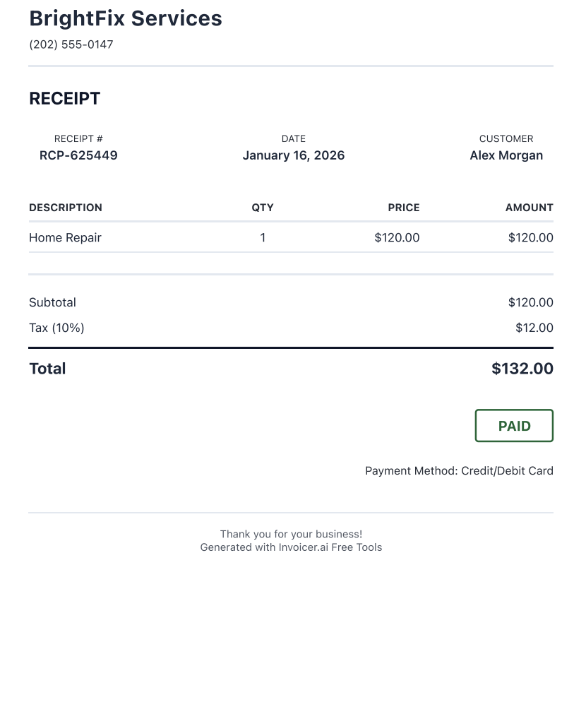 Receipt example