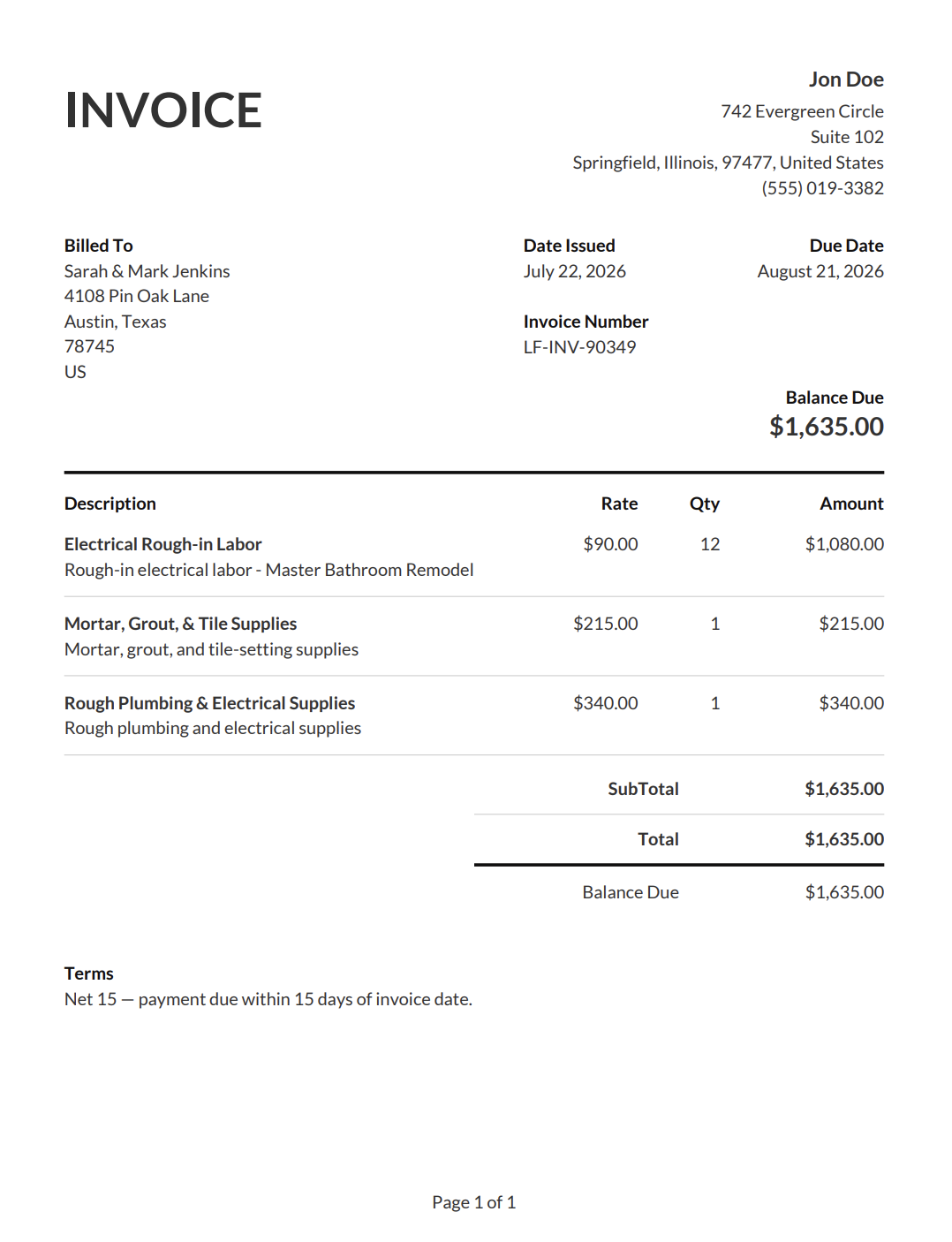 Invoice example