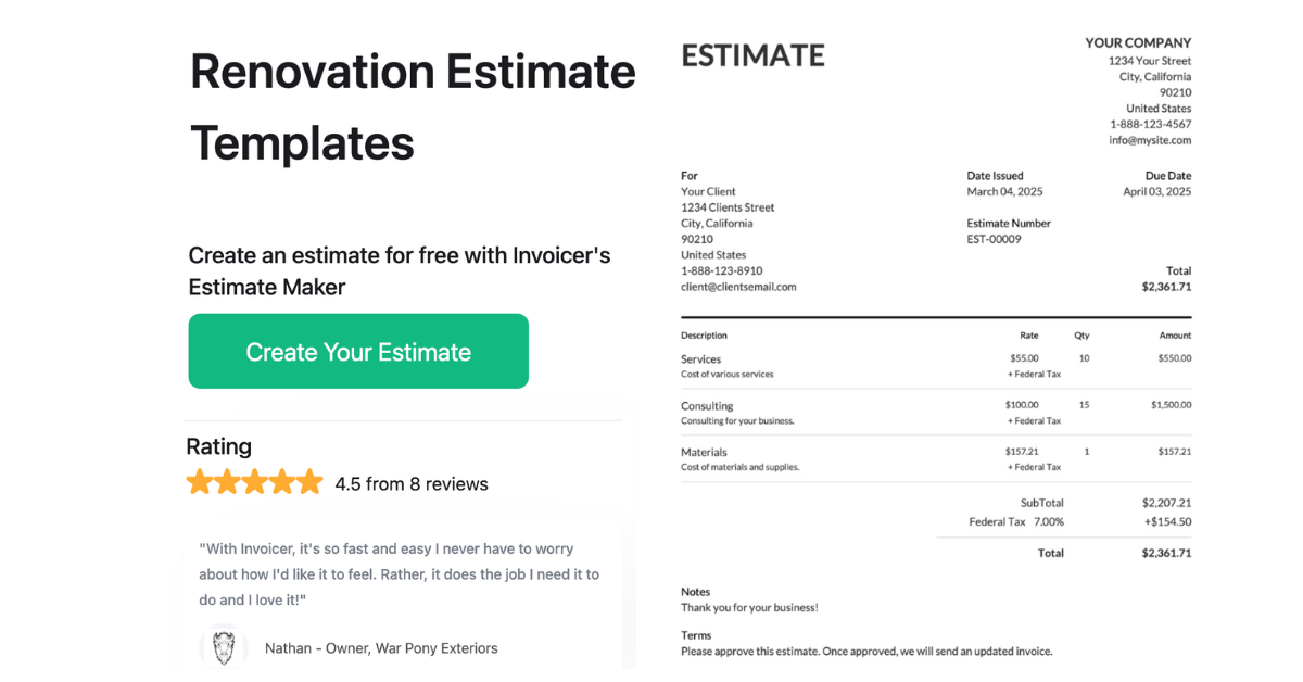 Renovation Estimate Templates