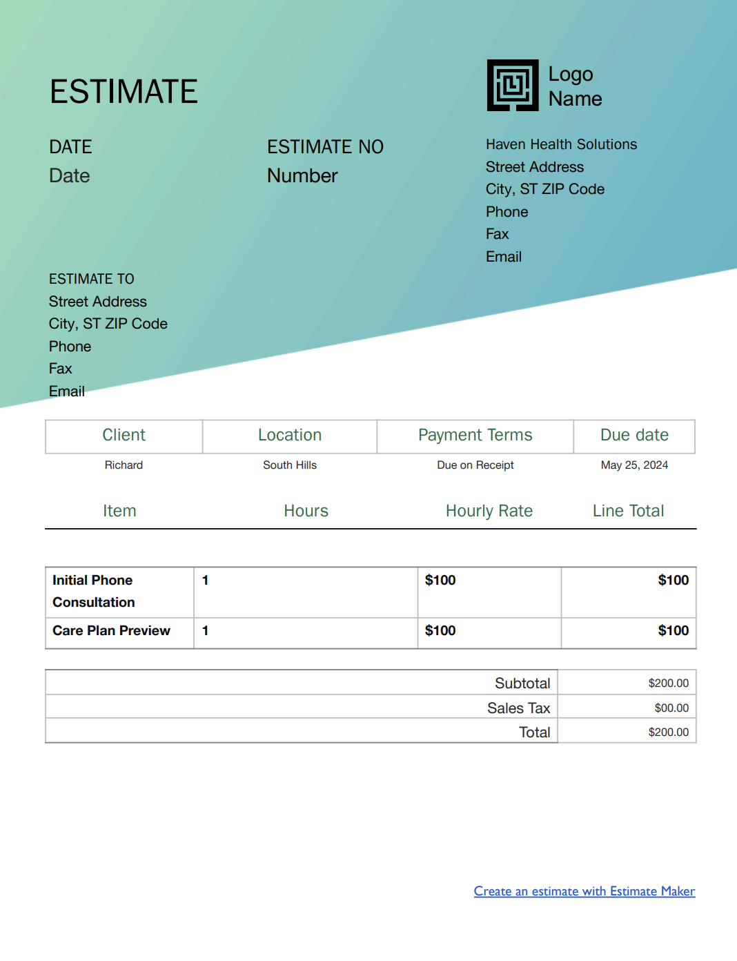 Free good faith estimate template