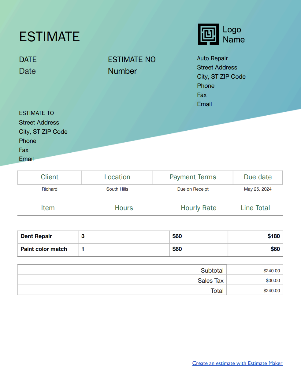Free good faith estimate template
