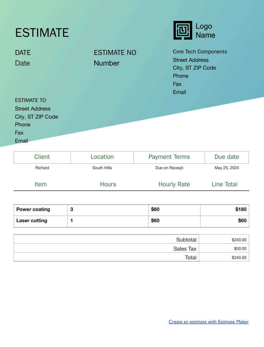 Free manufactoring estimate template