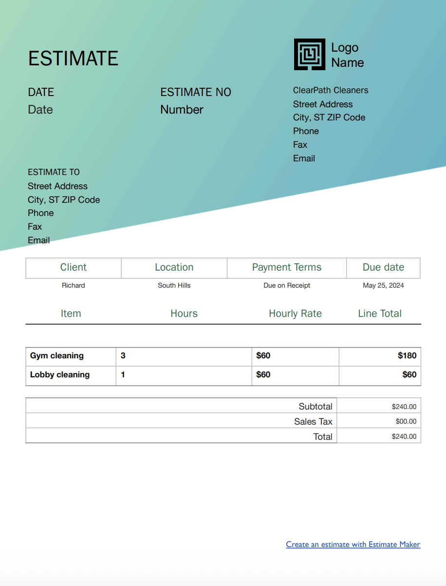 Free commercial cleaning estimate template
