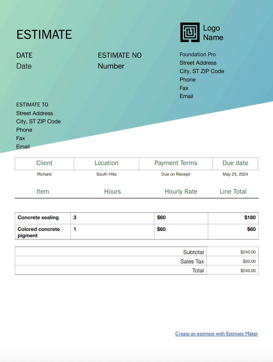 Free concrete estimate template