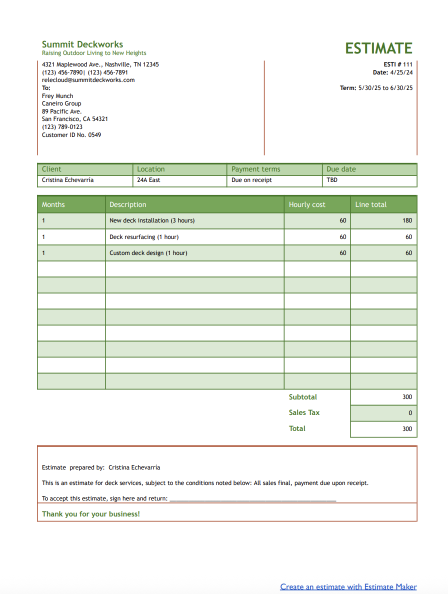 Free deck estimate template