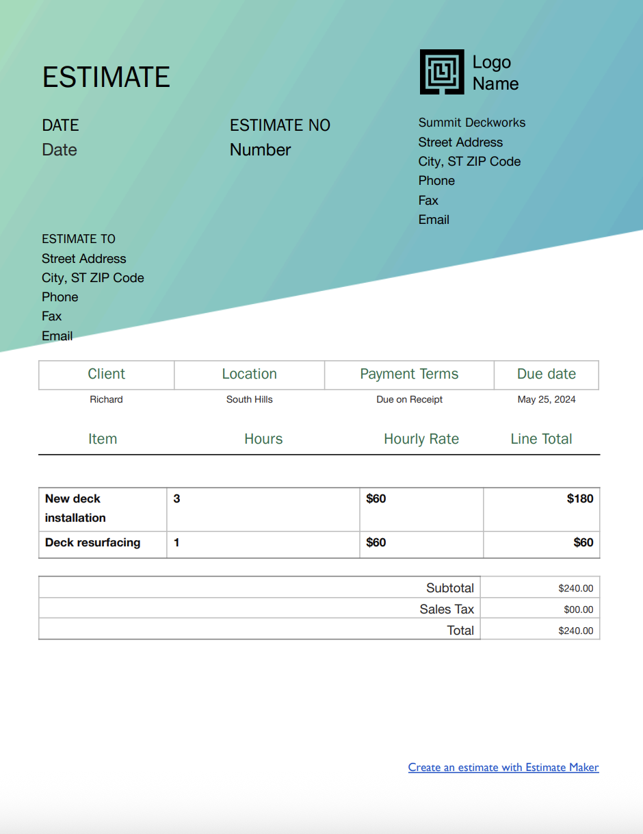 Free deck estimate template