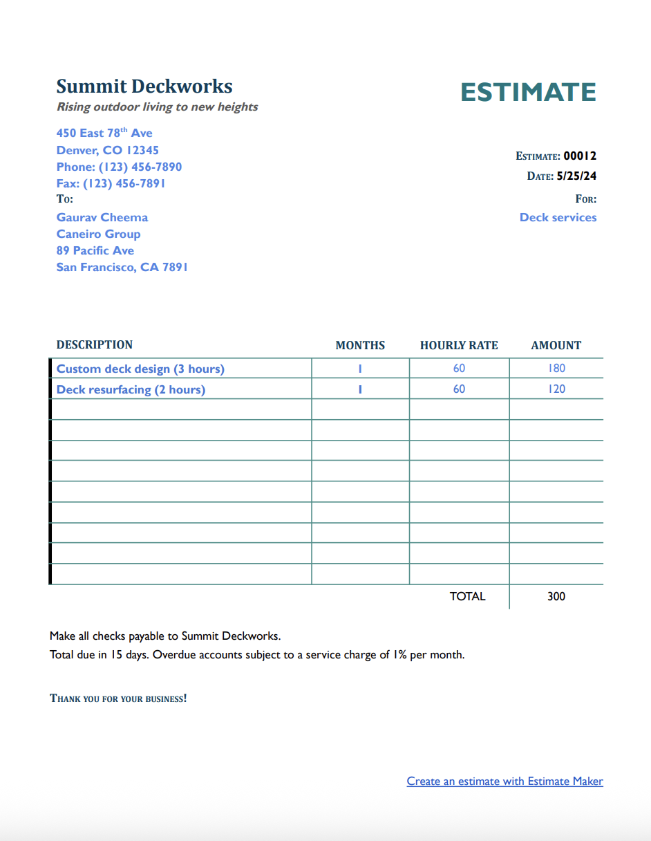 Free deck estimate template