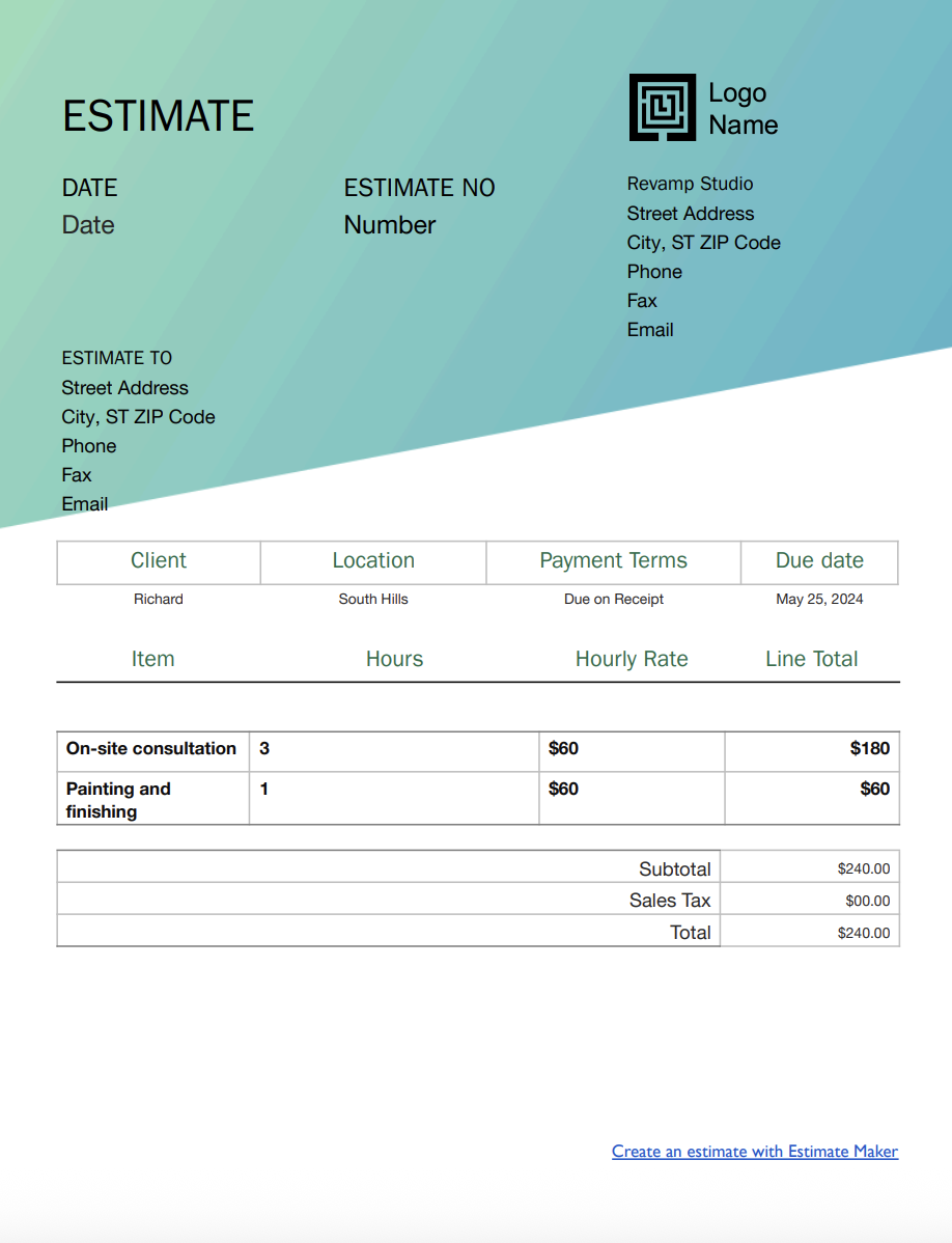 Free project estimate template