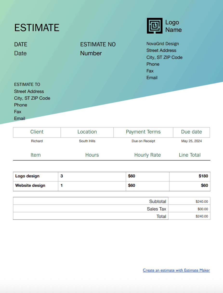 Free graphic design estimate template
