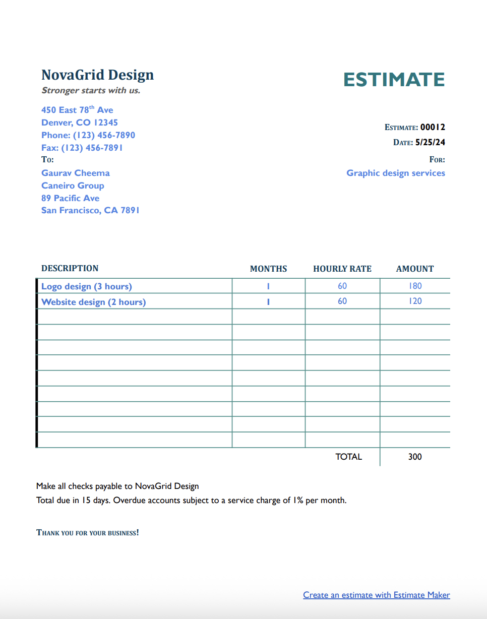 Free graphic design estimate template