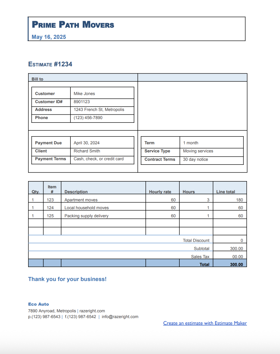 Free home repair estimate template