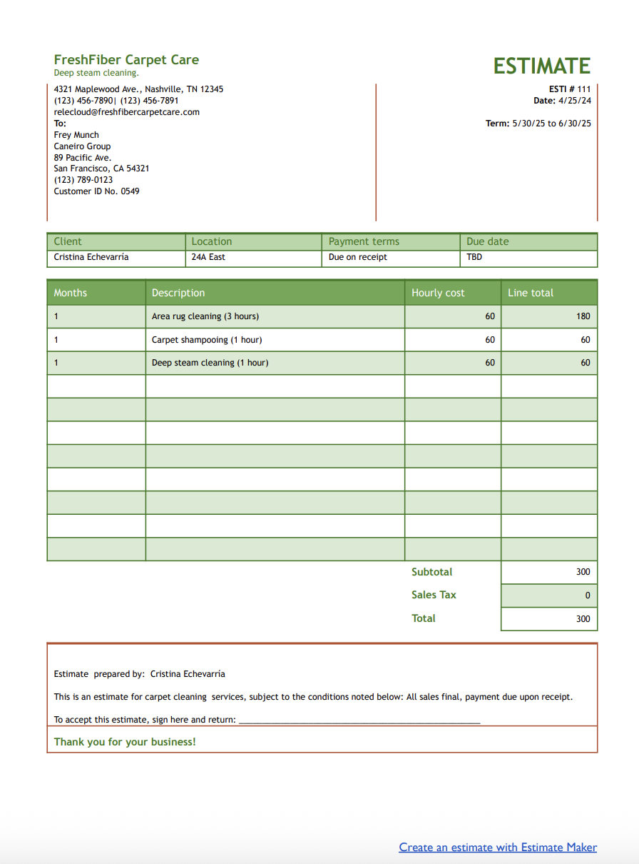 free carpet cleaning estimate template