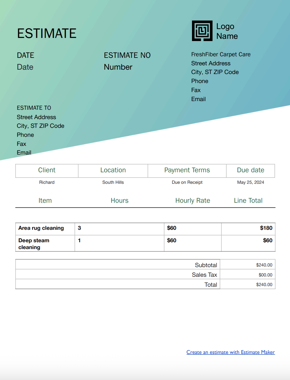 Free carpet cleaning estimate template