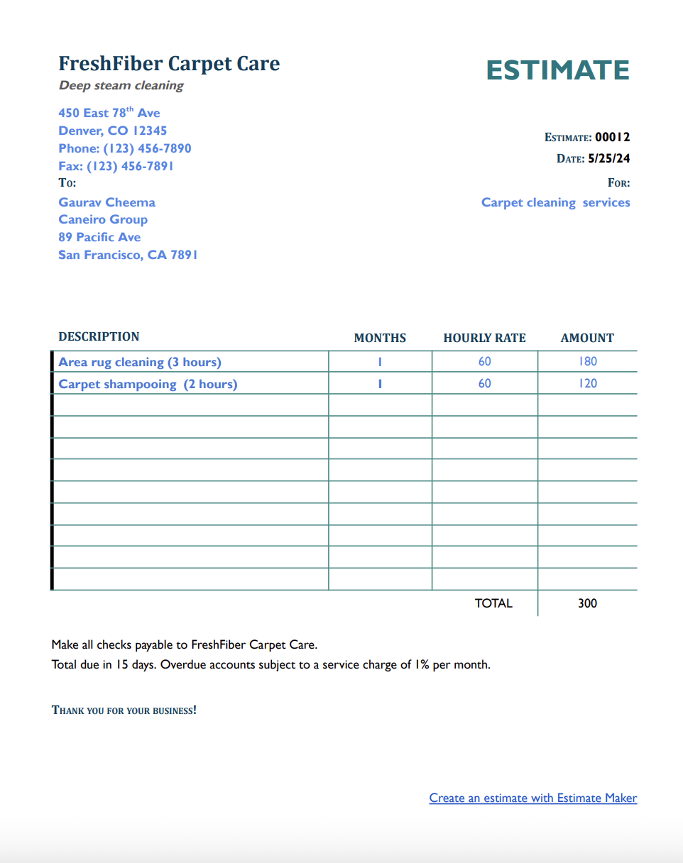 Free carpet cleaning estimate template