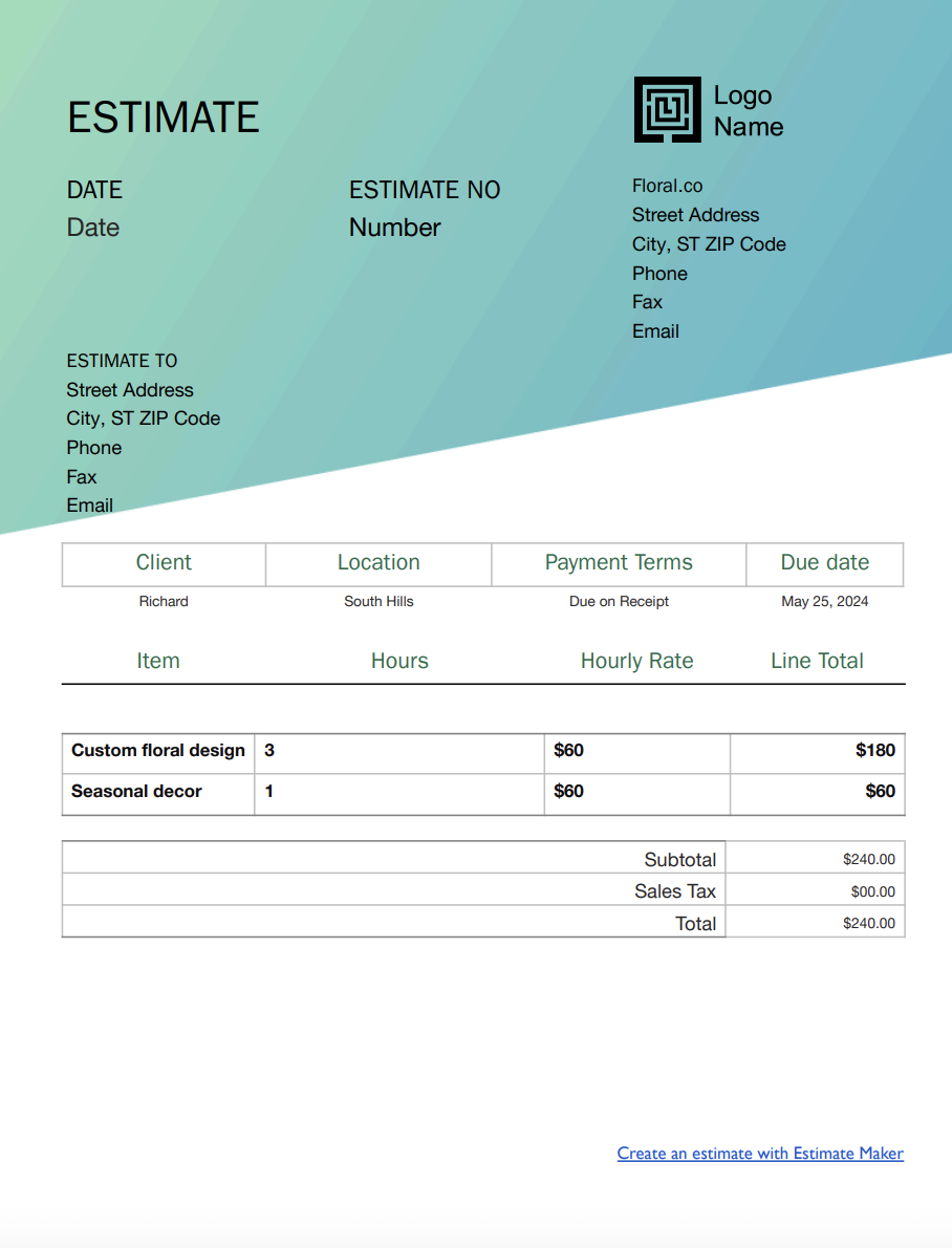 Free florist estimate template