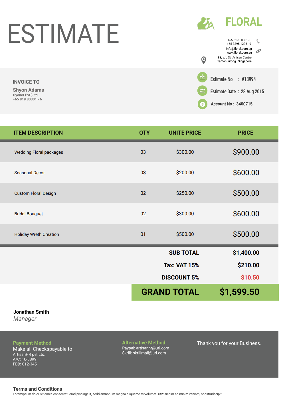 Free florist estimate template