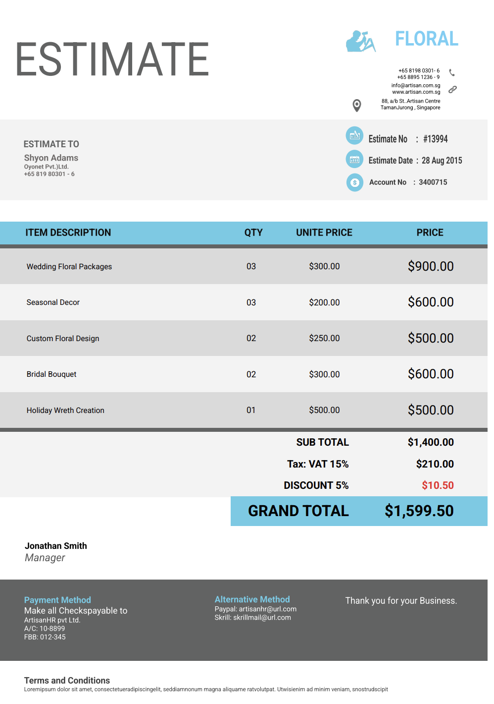 Free florist estimate template