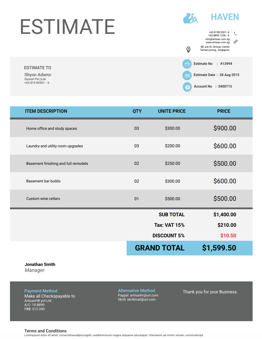 Free basement remodeling estimate template